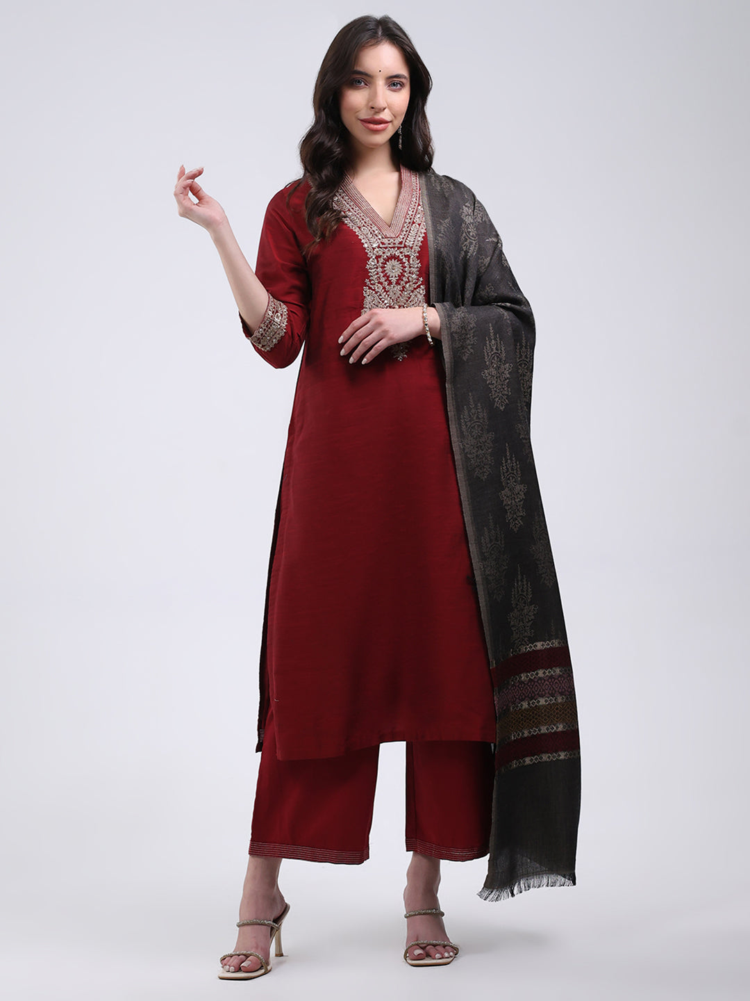 Women Multicolor Self Design Wool Blend Stole