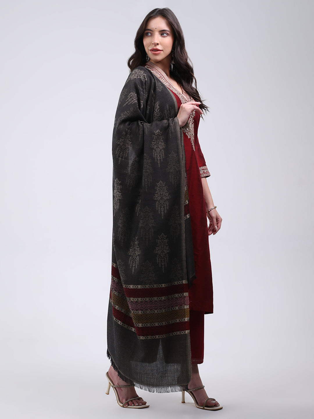 Women Multicolor Self Design Wool Blend Stole