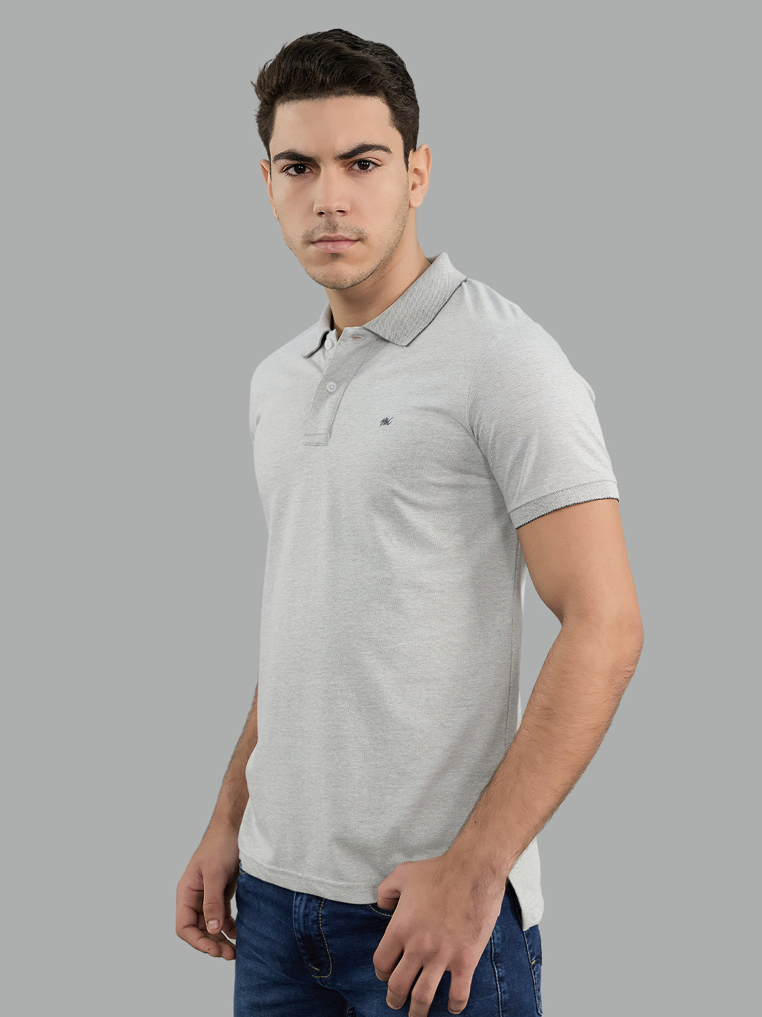Men Grey Solid Collar Half Sleeve T-Shirt