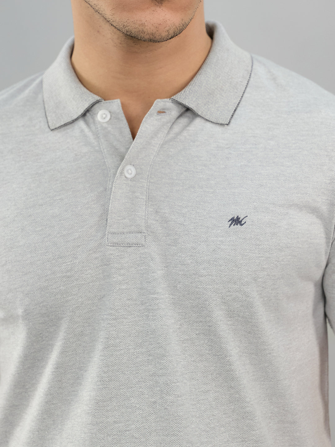 Men Grey Solid Collar Half Sleeve T-Shirt