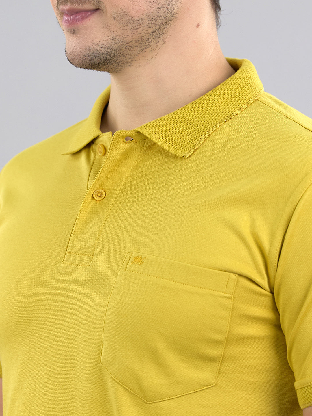 Men Mustard Solid Polo Collar Half Sleeve T-Shirt