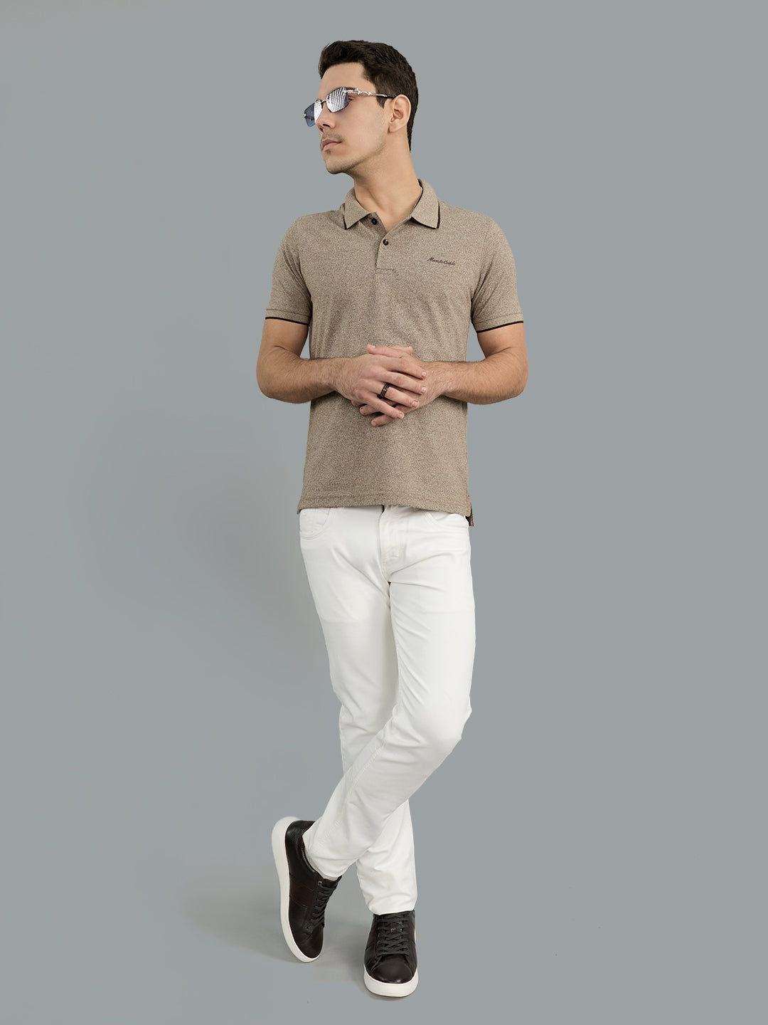 Men Beige Solid Polo Collar Half Sleeve T-Shirt