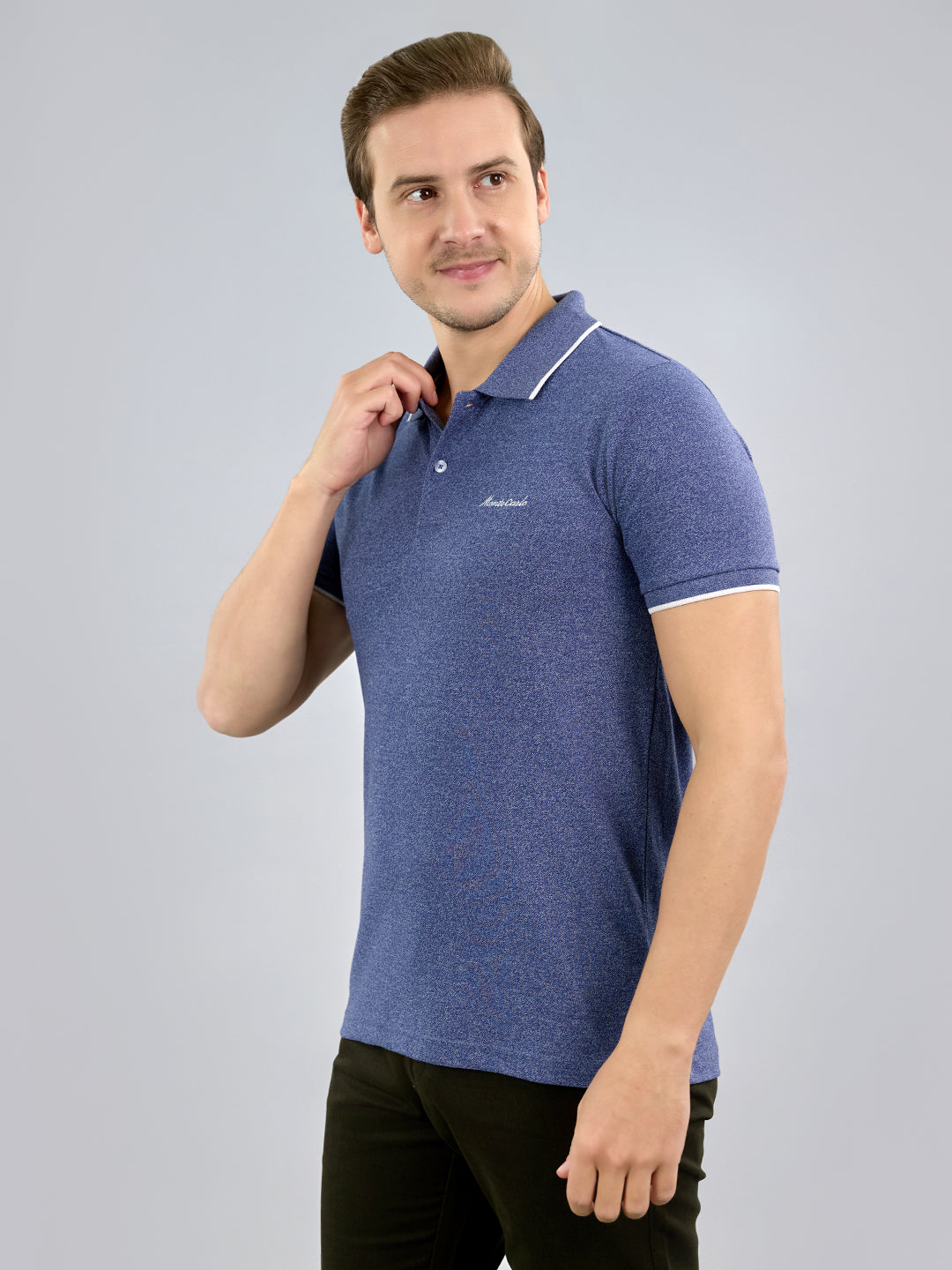 Men Blue Solid Polo Collar Half Sleeve T-Shirt
