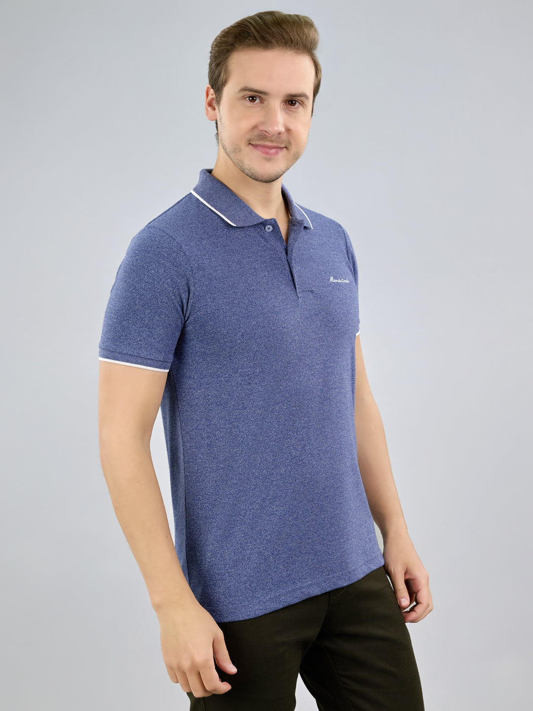 Men Blue Solid Polo Collar Half Sleeve T-Shirt