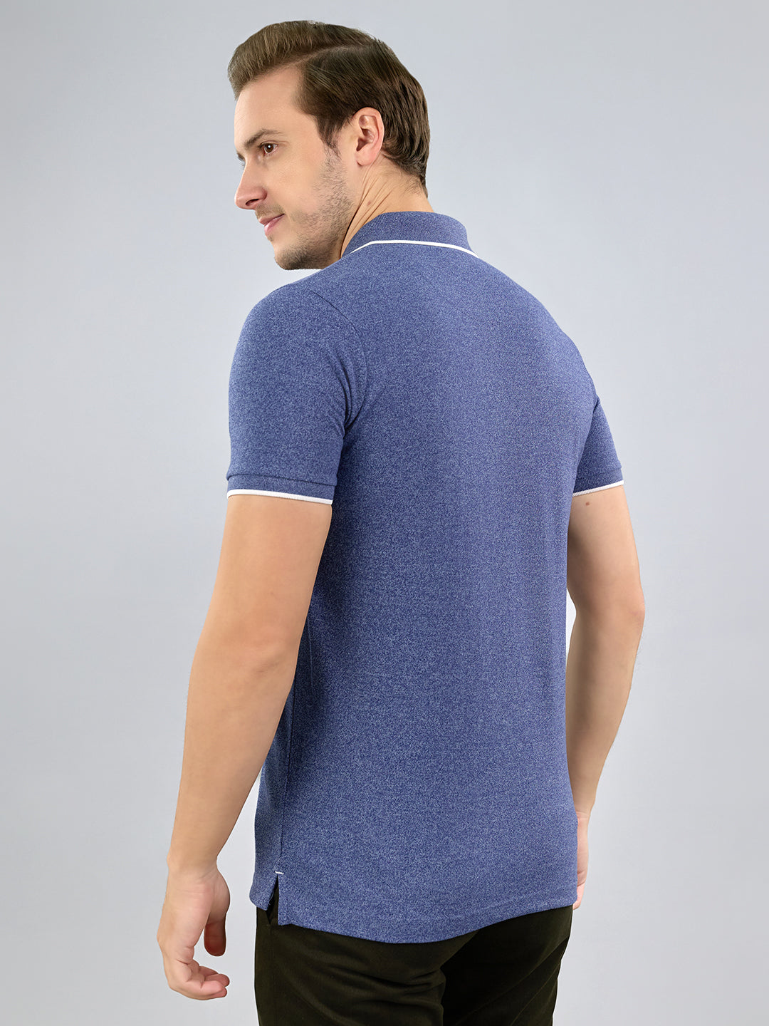 Men Blue Solid Polo Collar Half Sleeve T-Shirt