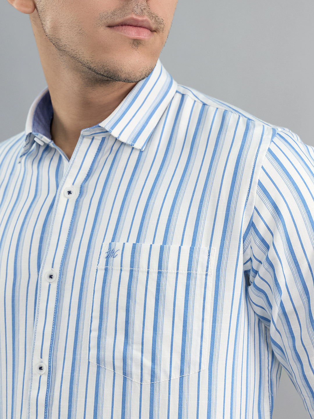 Men Blue Check Collar Full Sleeve Shirt