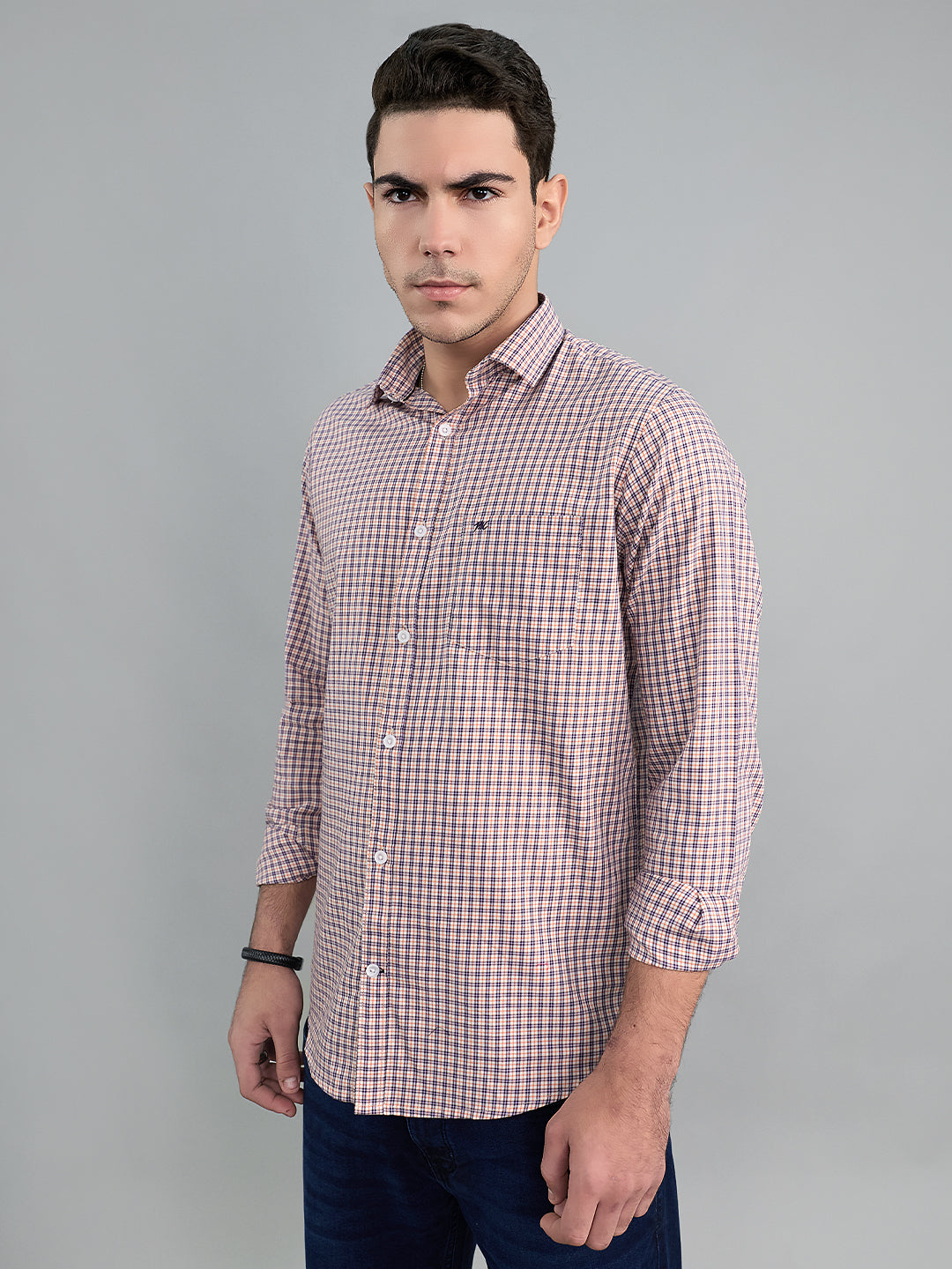 Men Purple Check Collar Full Sleeve Shirt