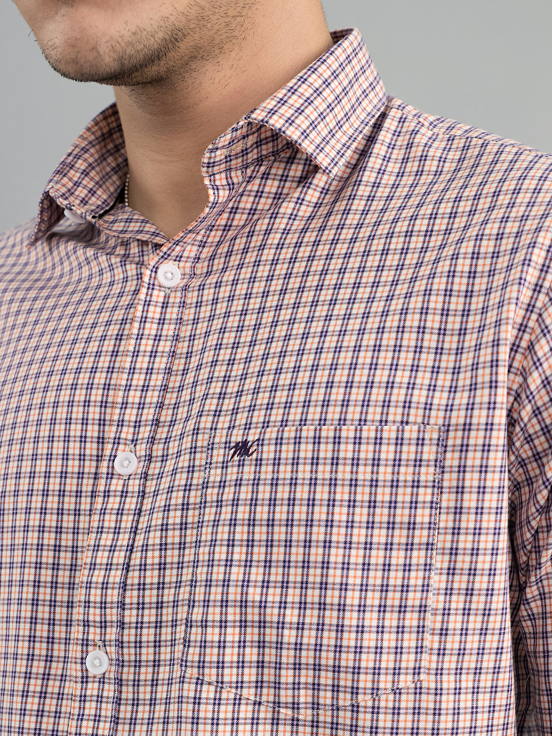 Men Purple Check Collar Full Sleeve Shirt