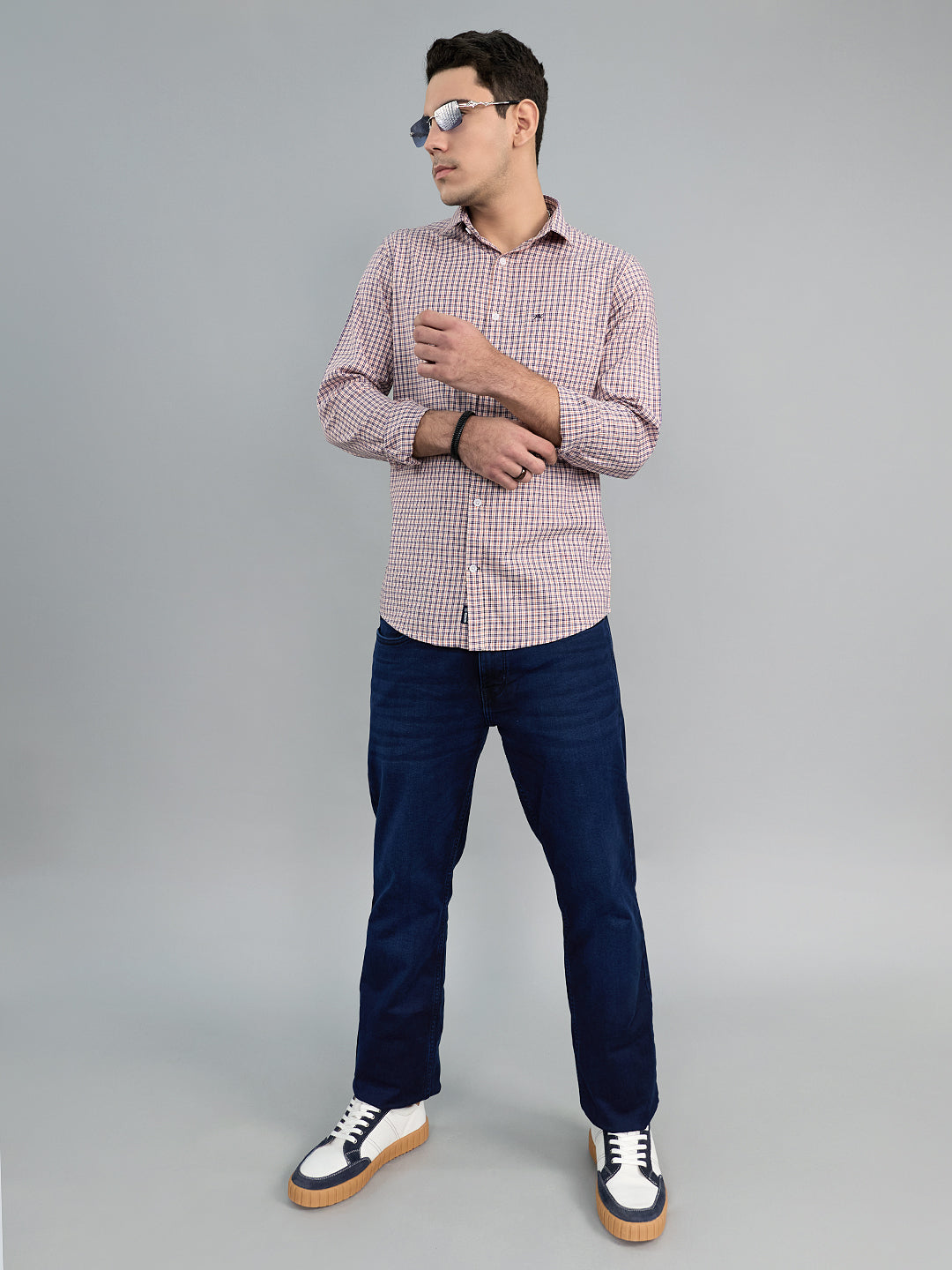 Men Purple Check Collar Full Sleeve Shirt