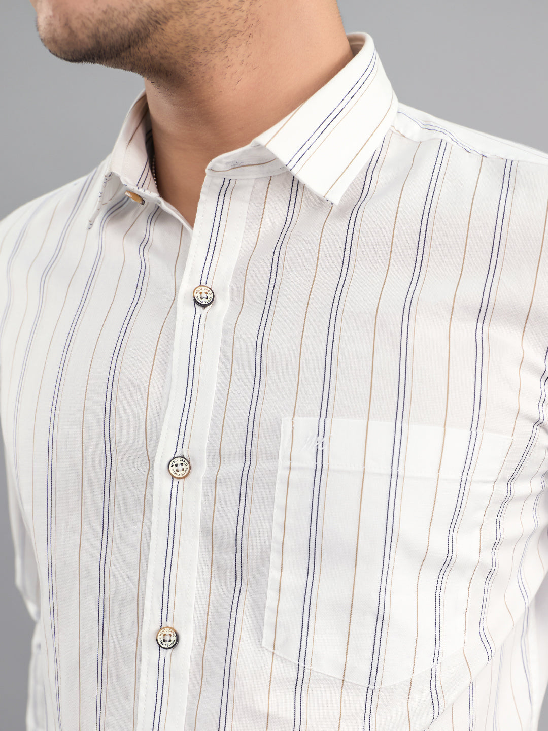 Men White Stripe Collar Full Sleeve Shirt