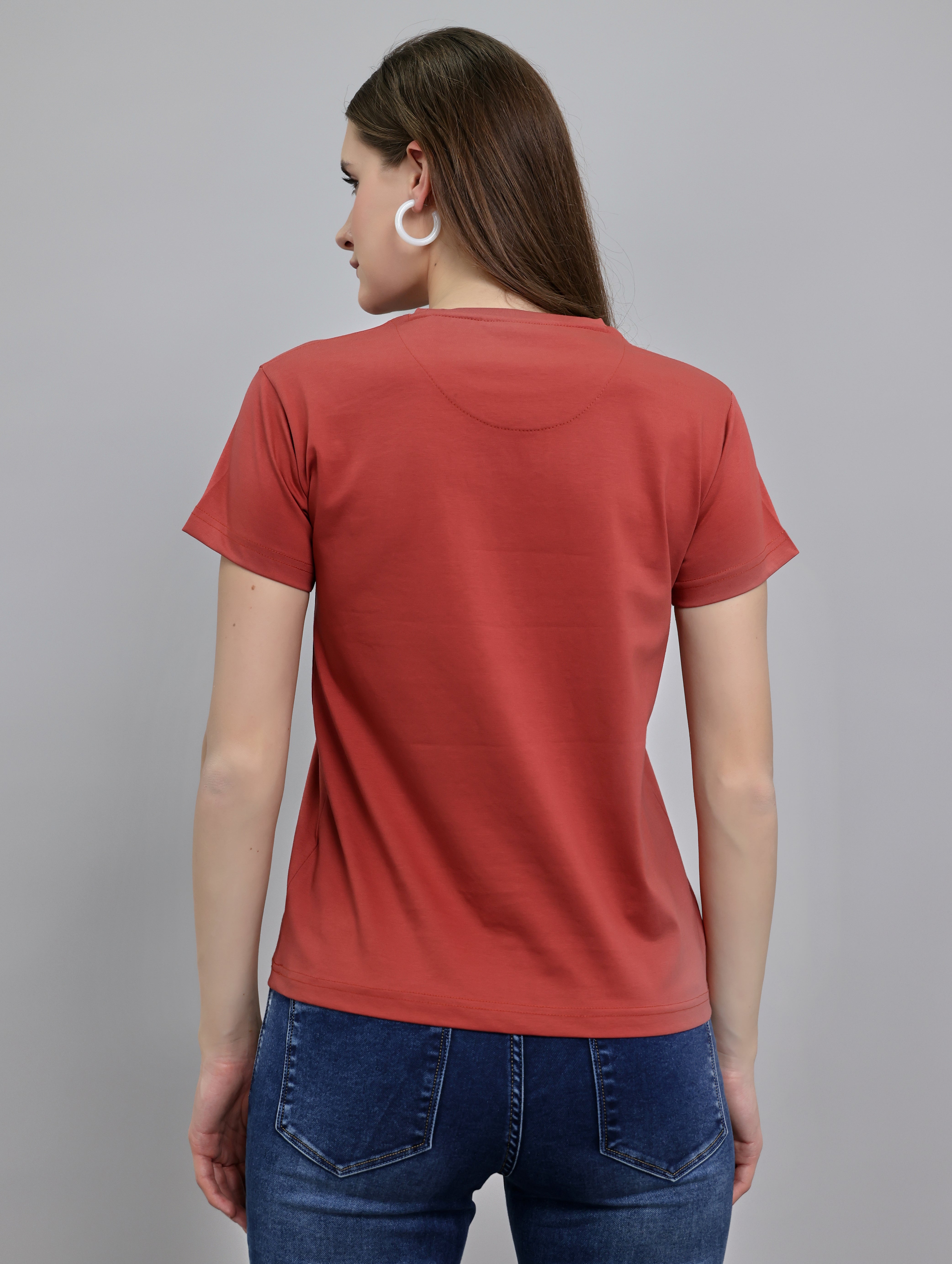 Women Rust Printed Round Neck Half Sleeve Top