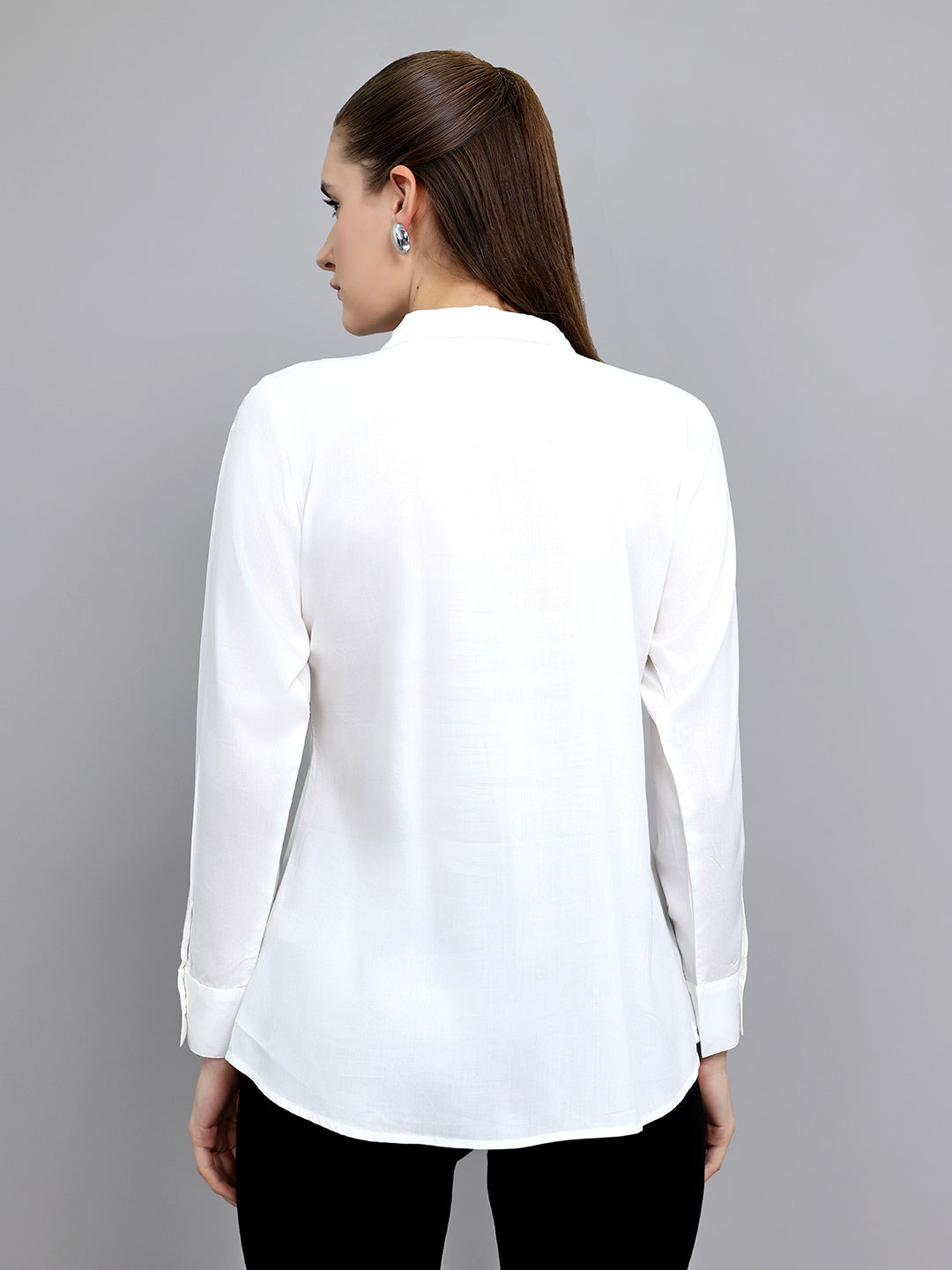 Women White Embroidered Front Open Full Sleeve Top