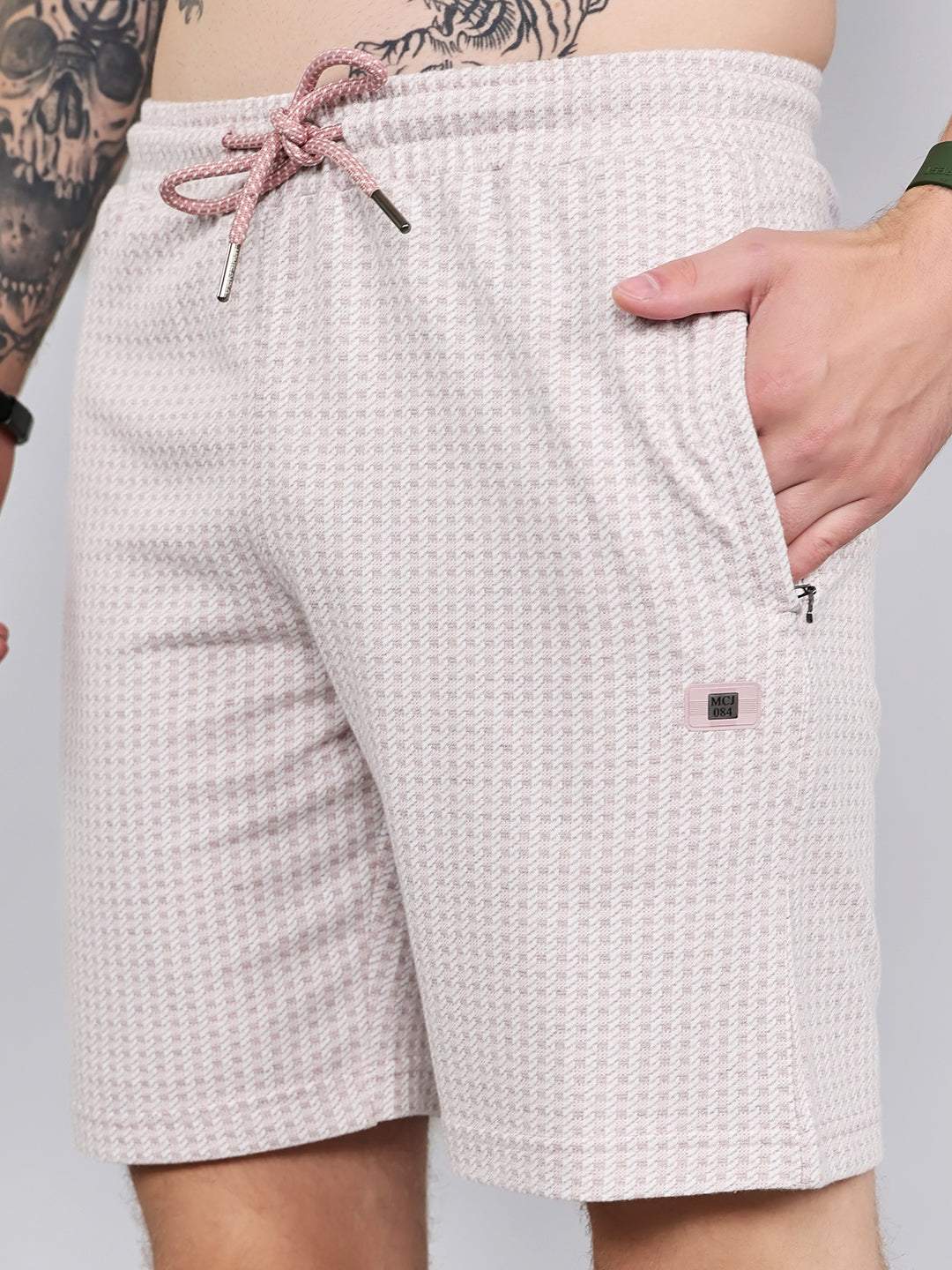Men Pink Jacquard Regular Fit Bermuda