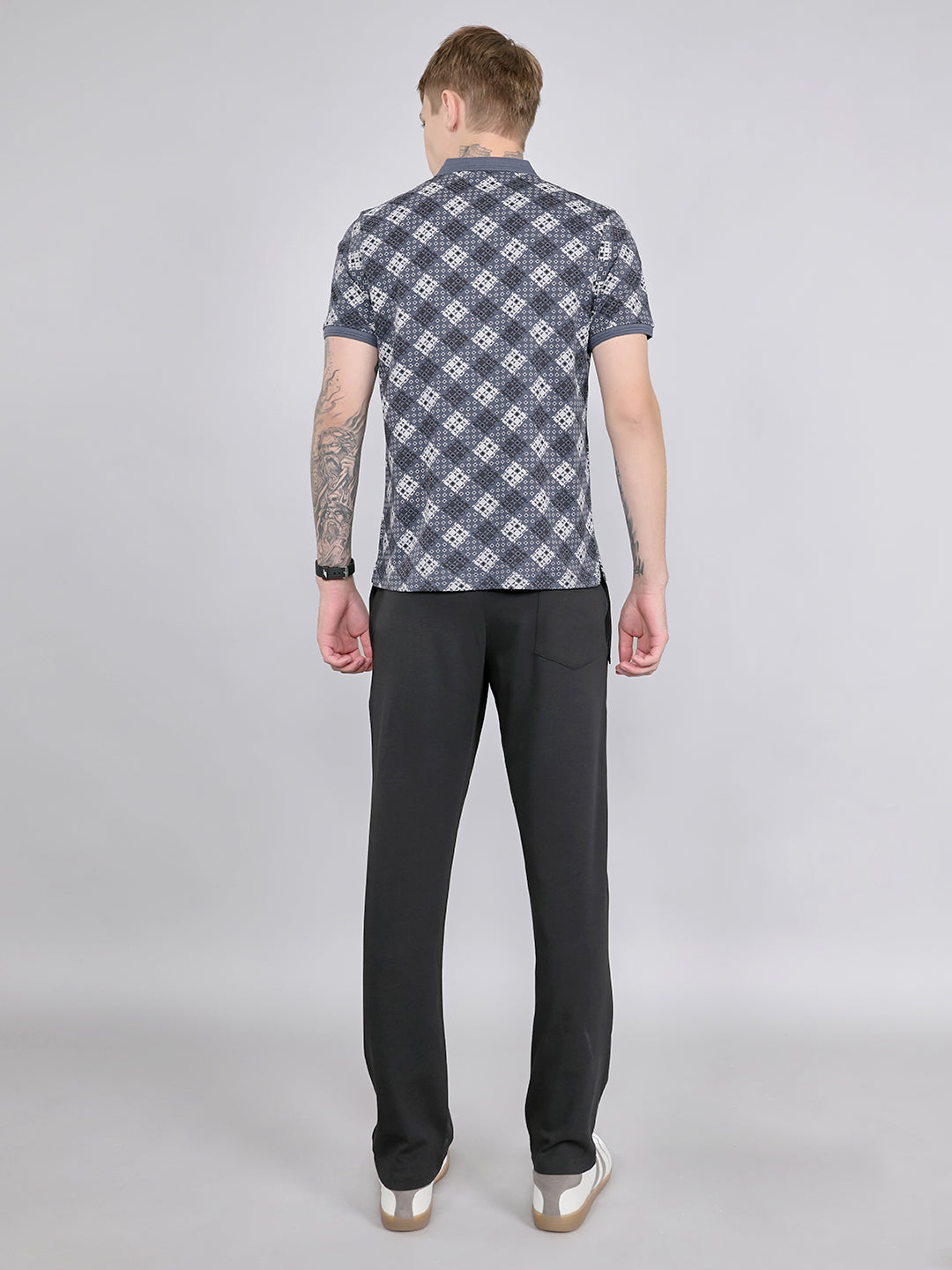 Men Grey Printed Collar Half Sleeve Lower Set