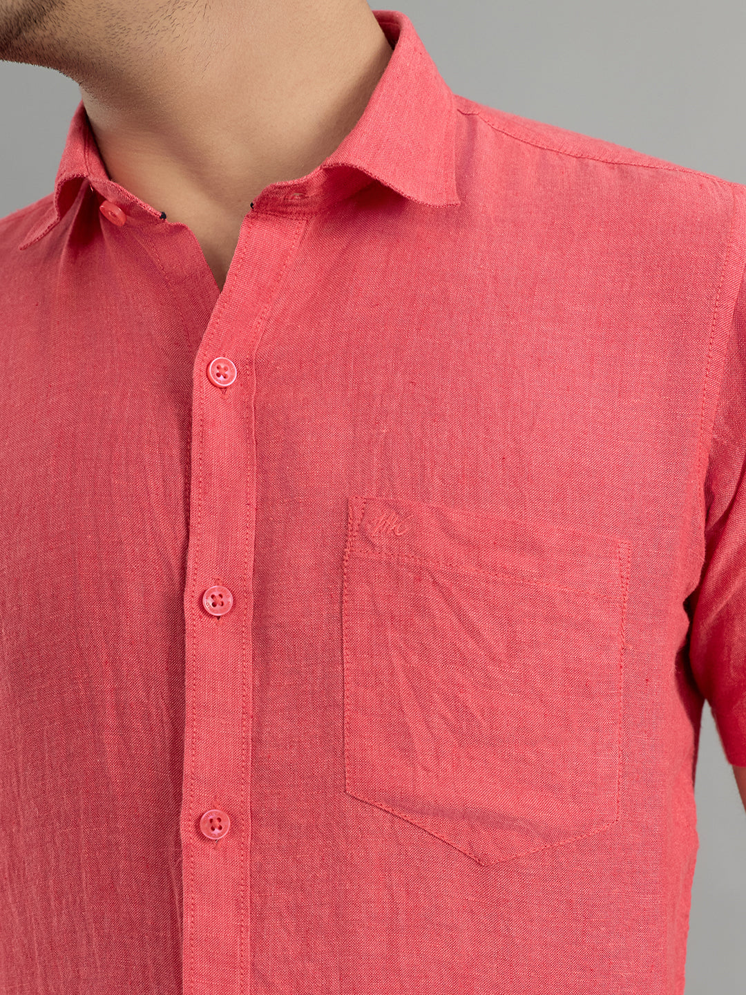 Men Coral Solid Collar Half Sleeve Shirt