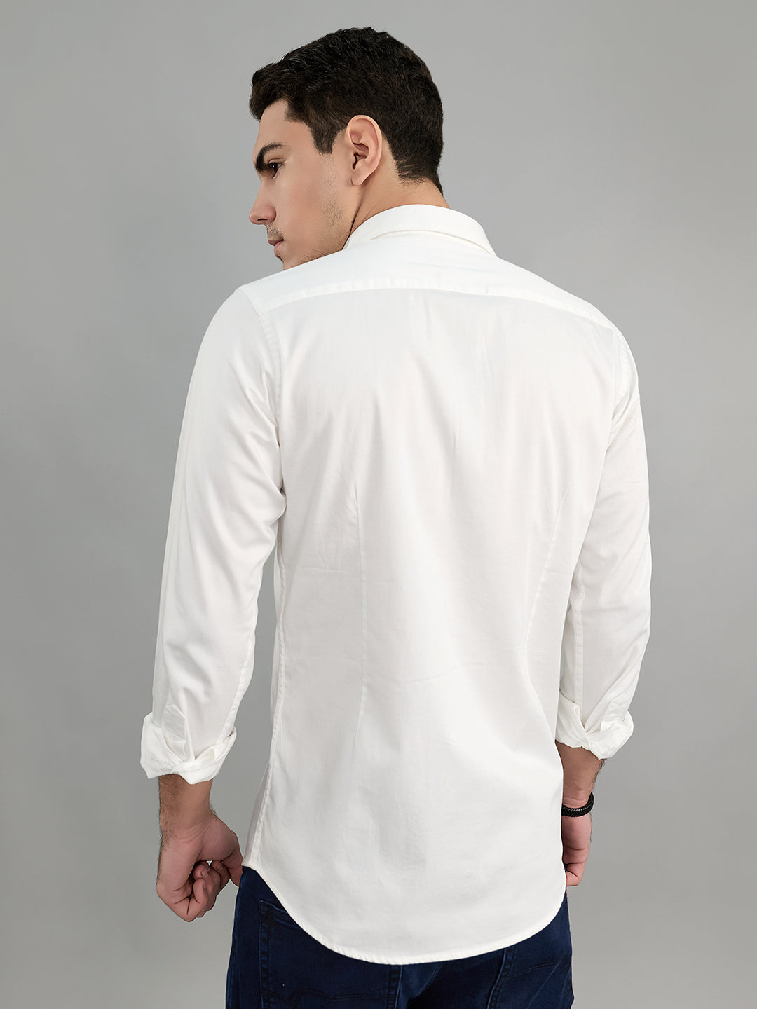 Men White Solid Collar Full Sleeve Shirt