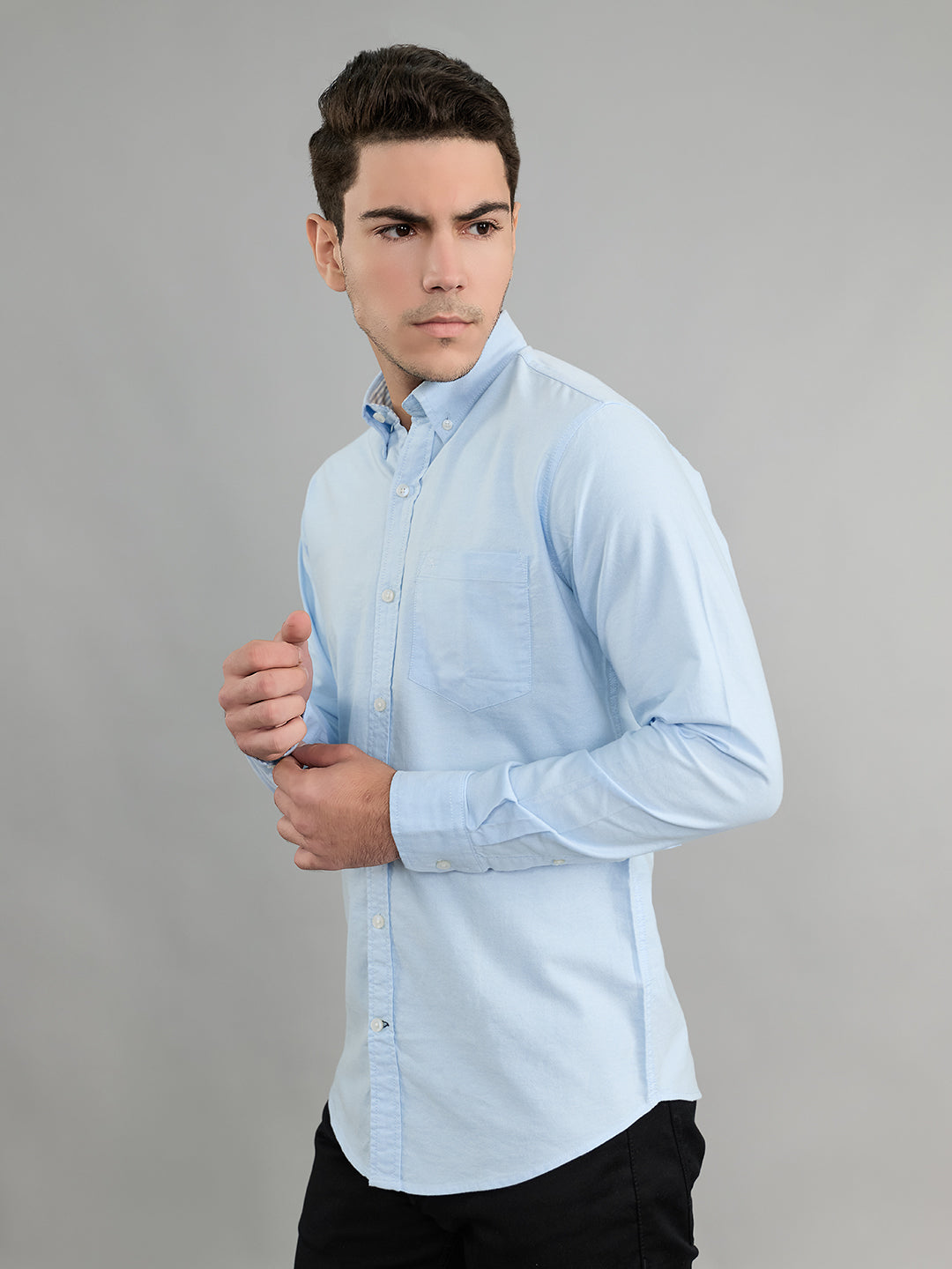 Men Sky Blue Solid Collar Full Sleeve Shirt