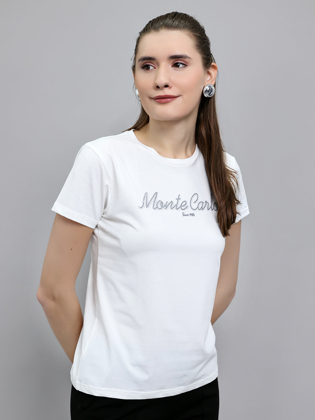 Women White Embroidered Round Neck Half Sleeve Top