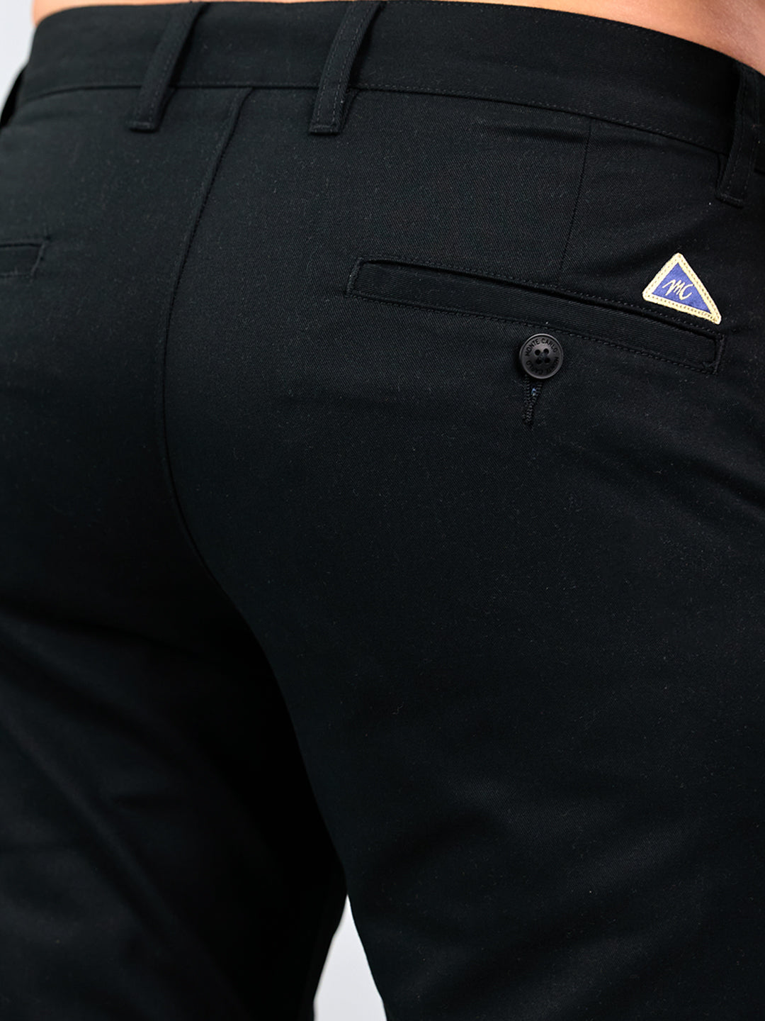 Men Black Solid Regular Fit Trouser