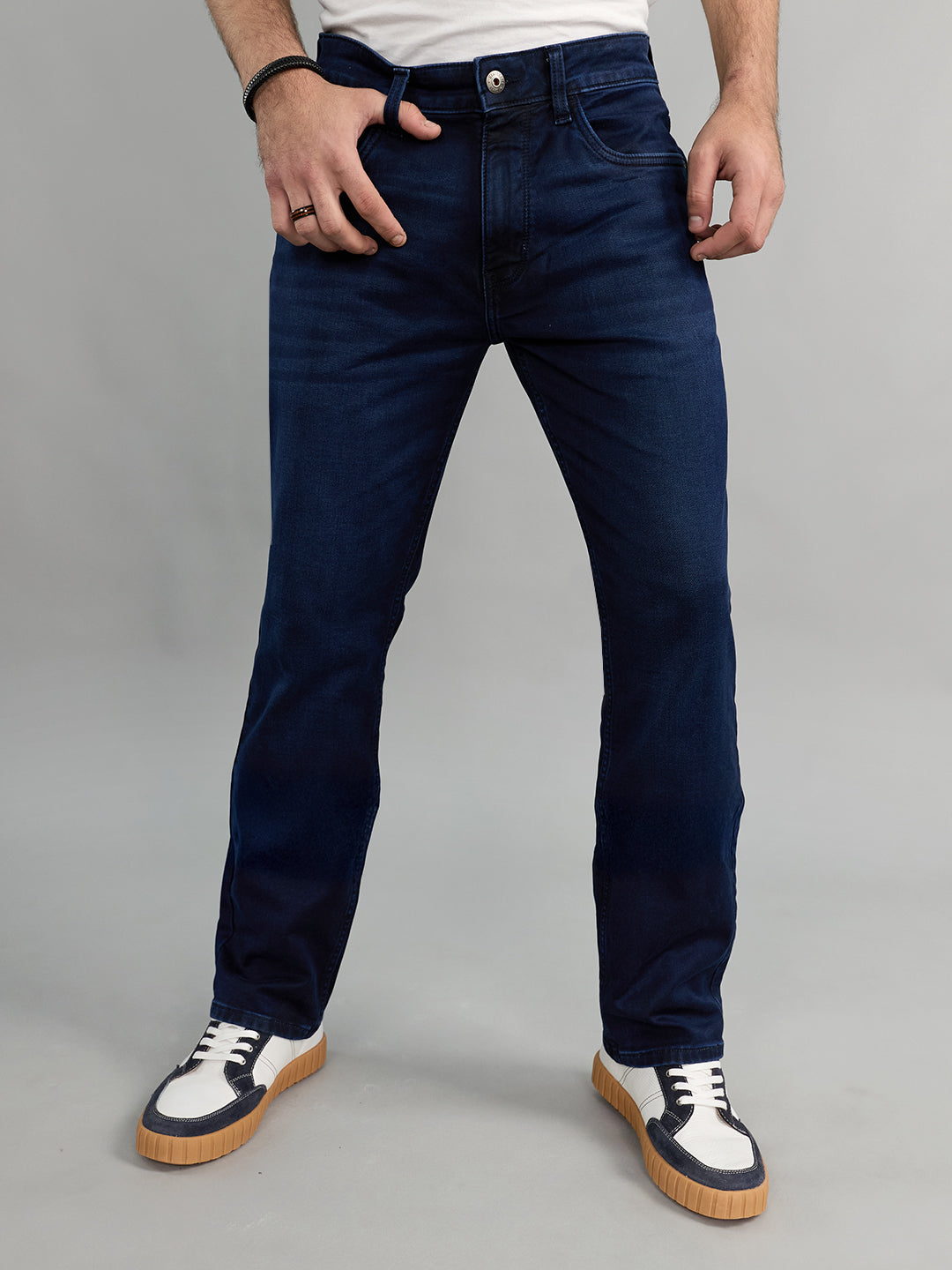 Men Dark Blue Light Wash Slim Fit Denim