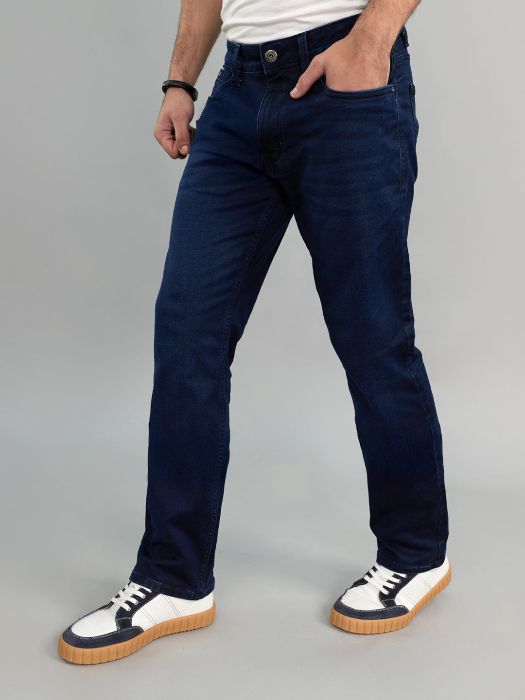 Men Dark Blue Light Wash Slim Fit Denim