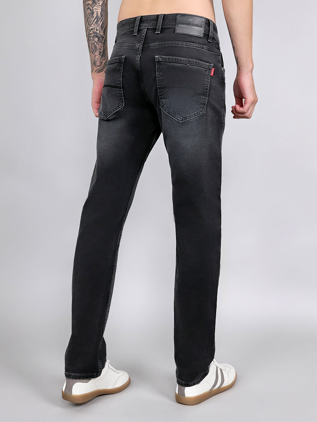 Men Grey Light Wash Straight Fit Denim