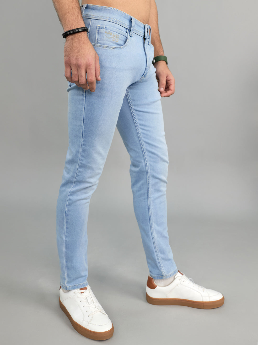Men Light Blue Solid Skinny Fit Denim