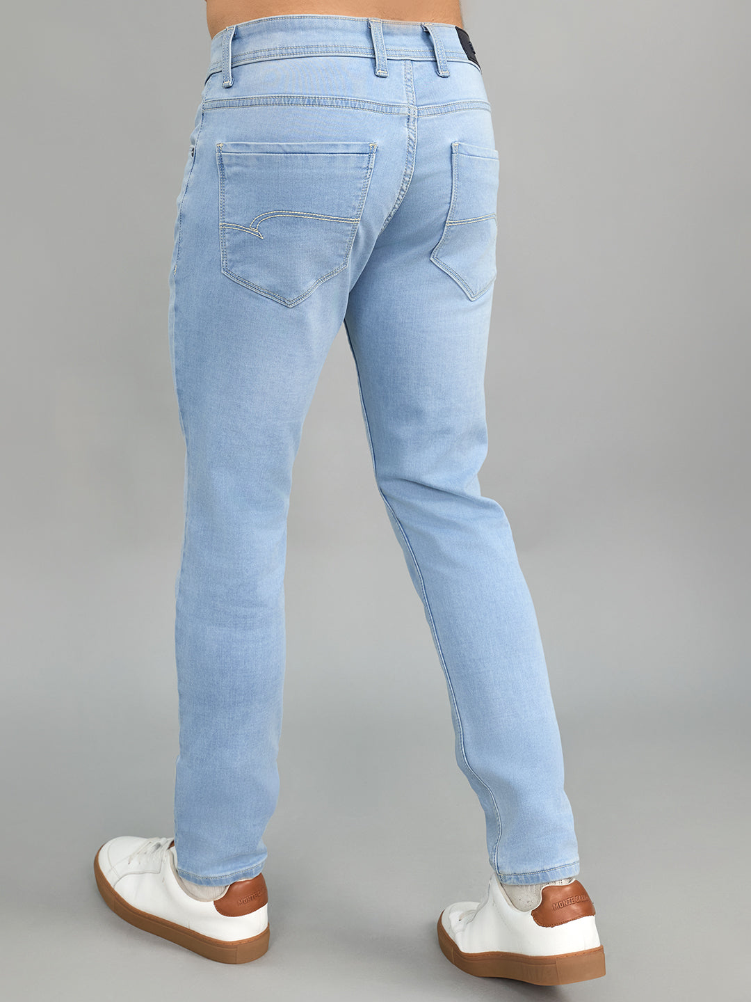 Men Light Blue Solid Skinny Fit Denim
