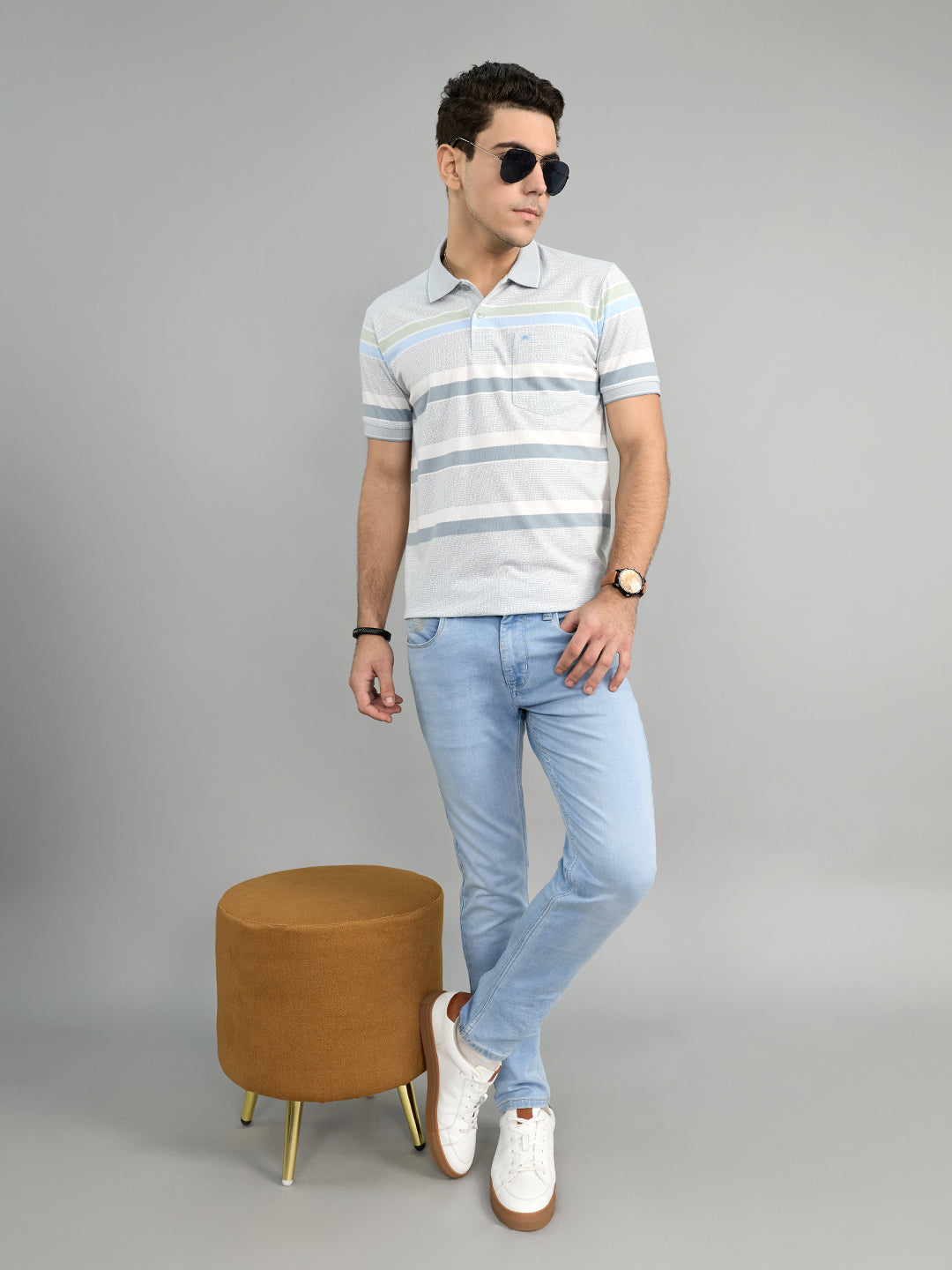 Men Light Blue Solid Skinny Fit Denim