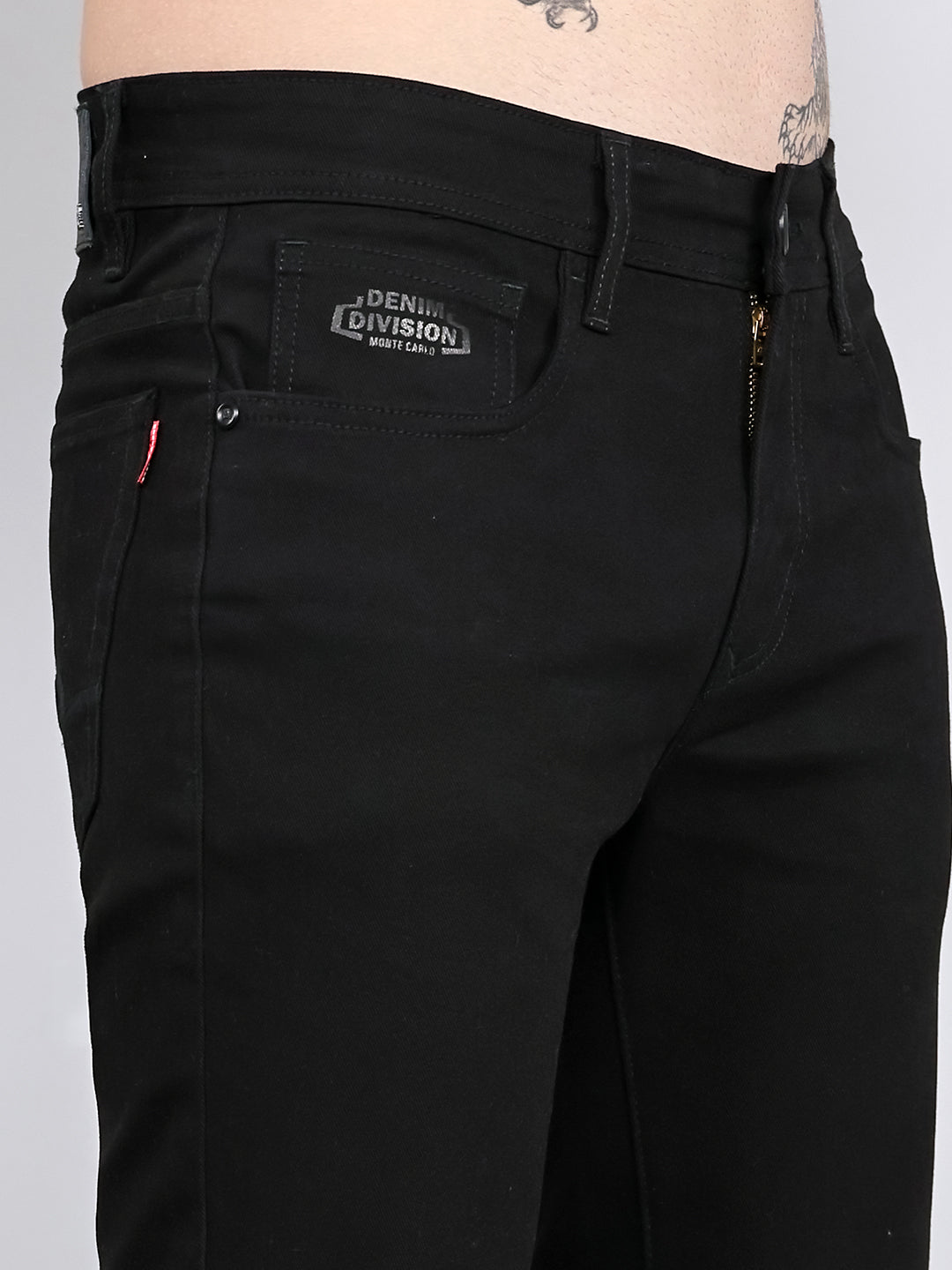 Men Black Light Wash Narrow Fit Denim