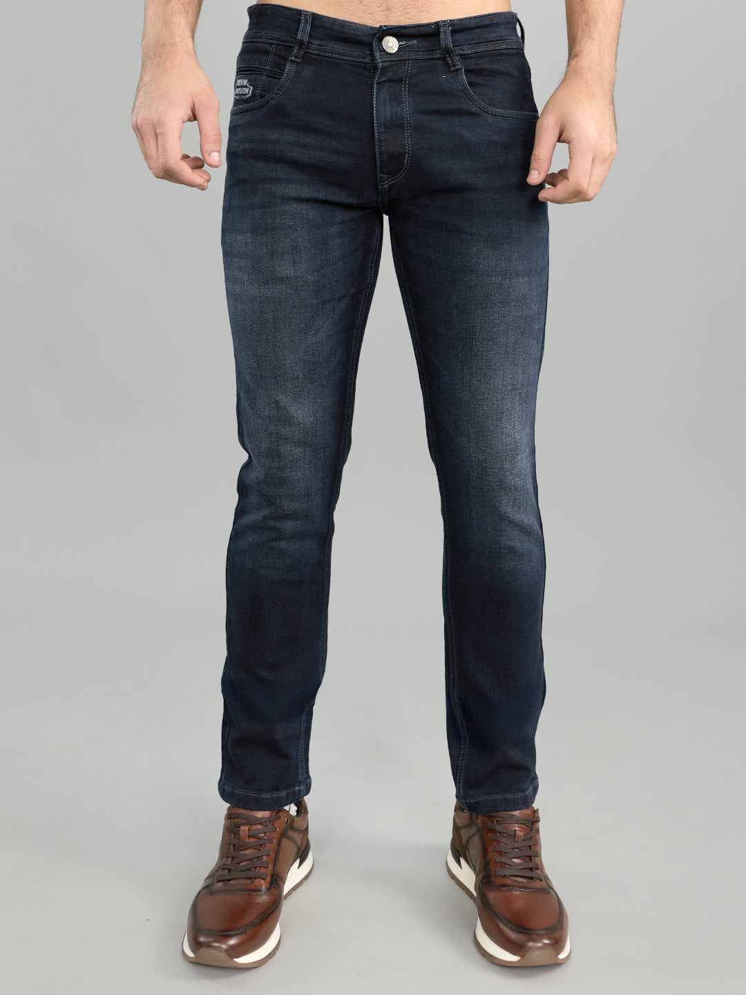 Men Dark Blue Light Wash Skinny Fit Denim