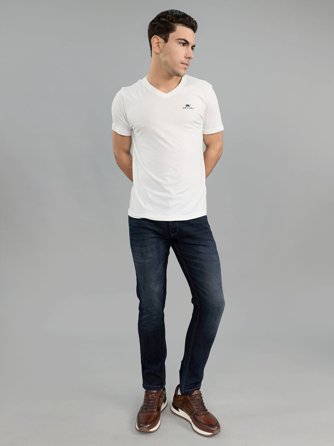 Men Dark Blue Light Wash Skinny Fit Denim