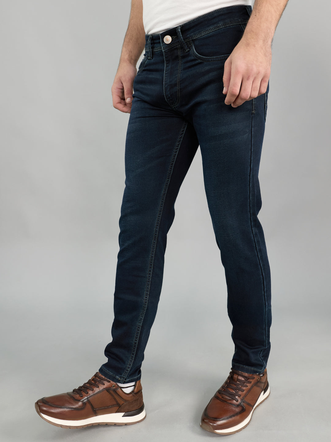 Men Dark Blue Light Wash Skinny Fit Denim