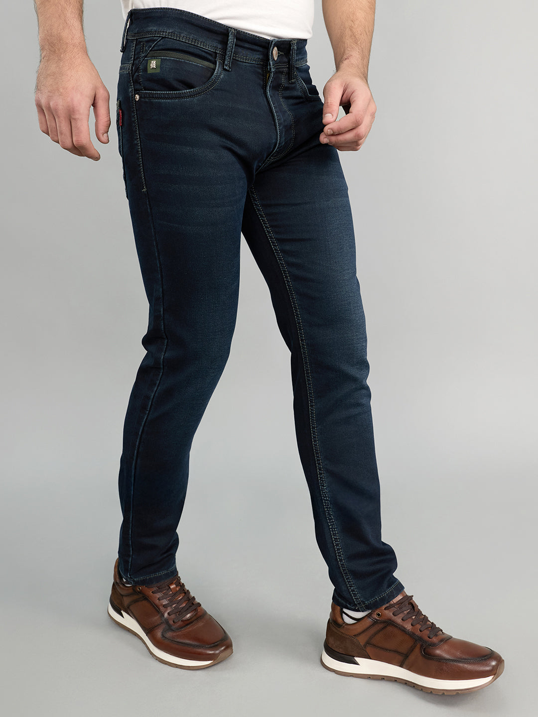 Men Dark Blue Light Wash Skinny Fit Denim