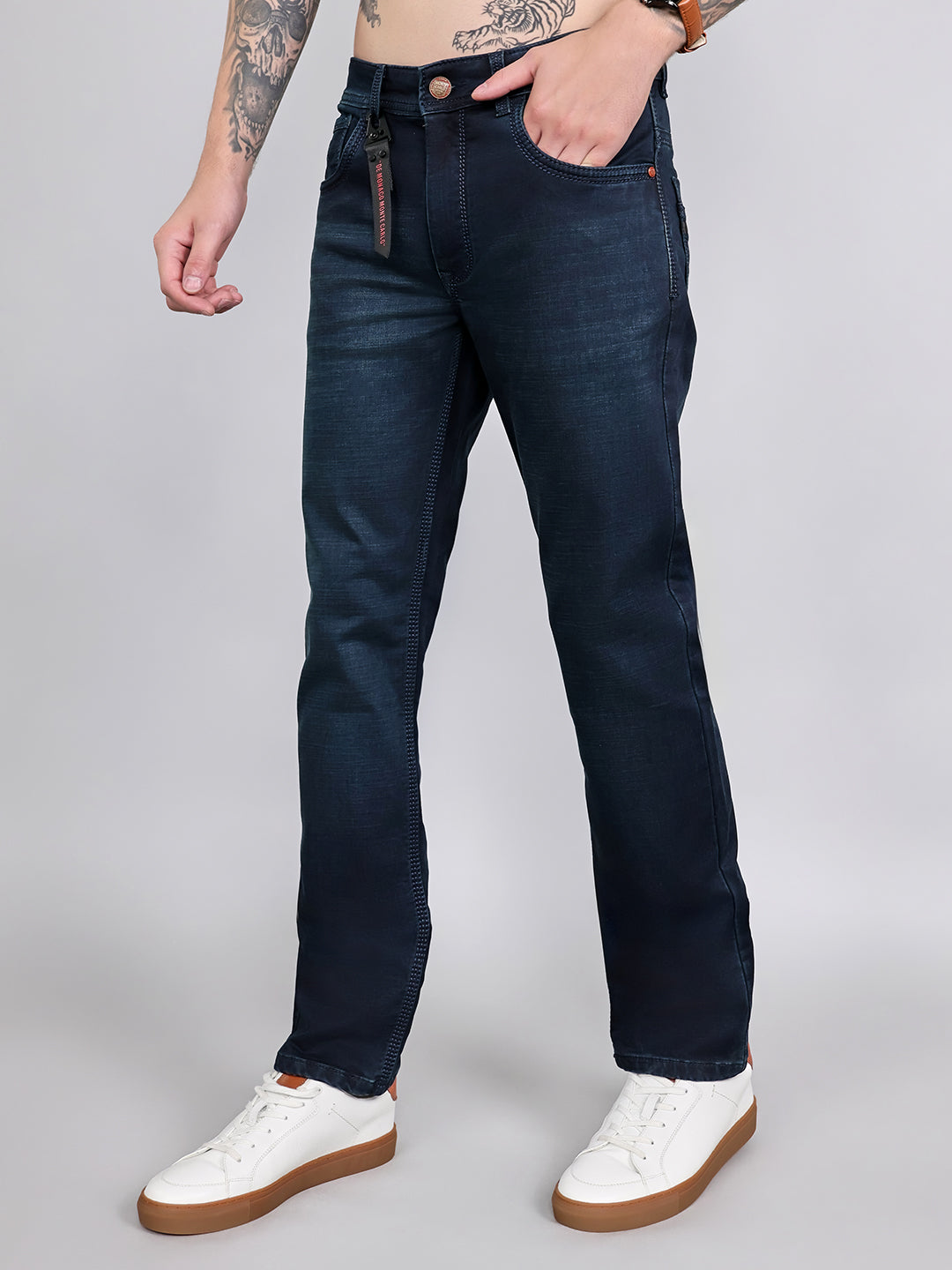 Men Dark Blue Light Wash Slim Fit Denim