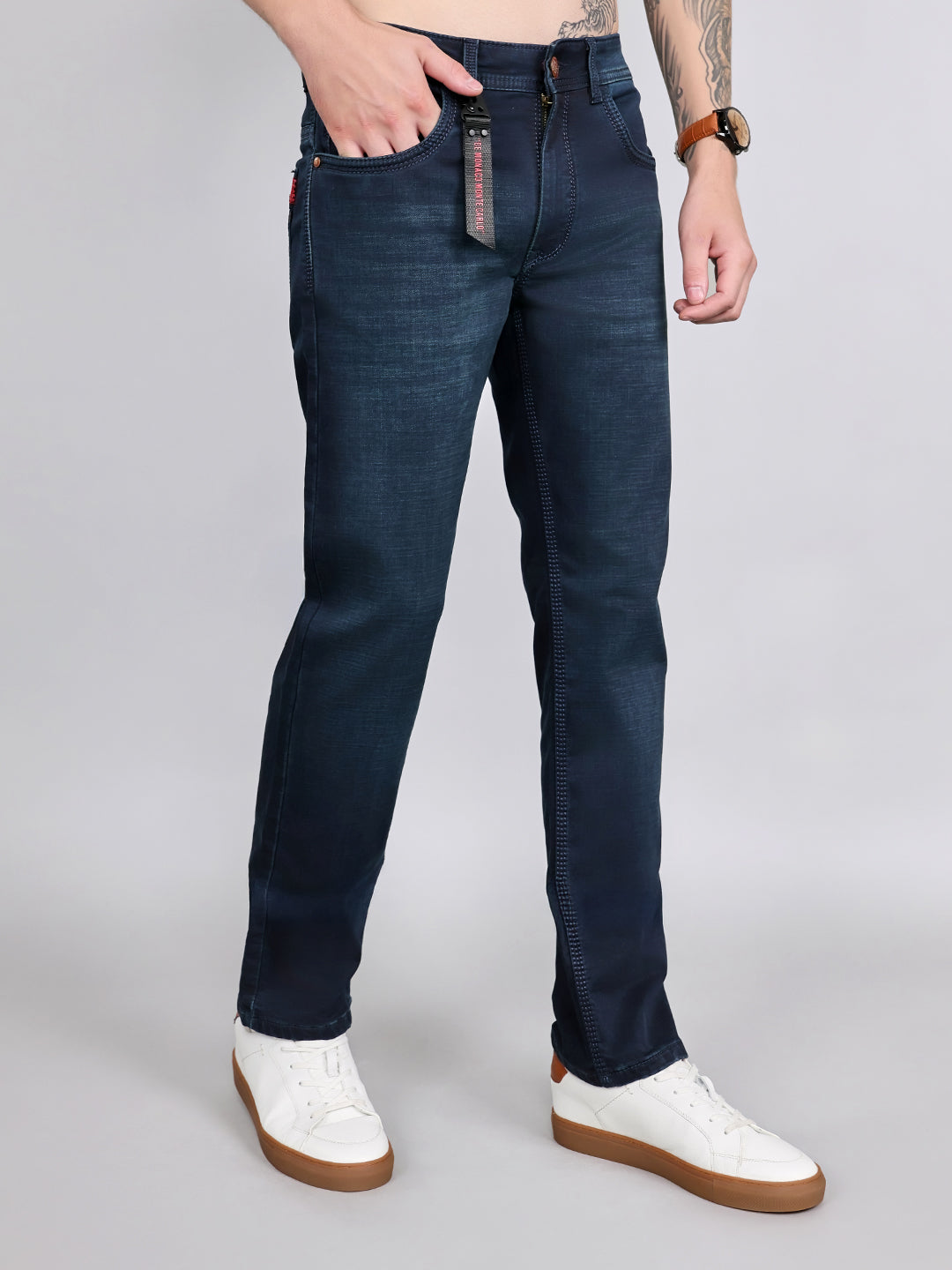 Men Dark Blue Light Wash Slim Fit Denim
