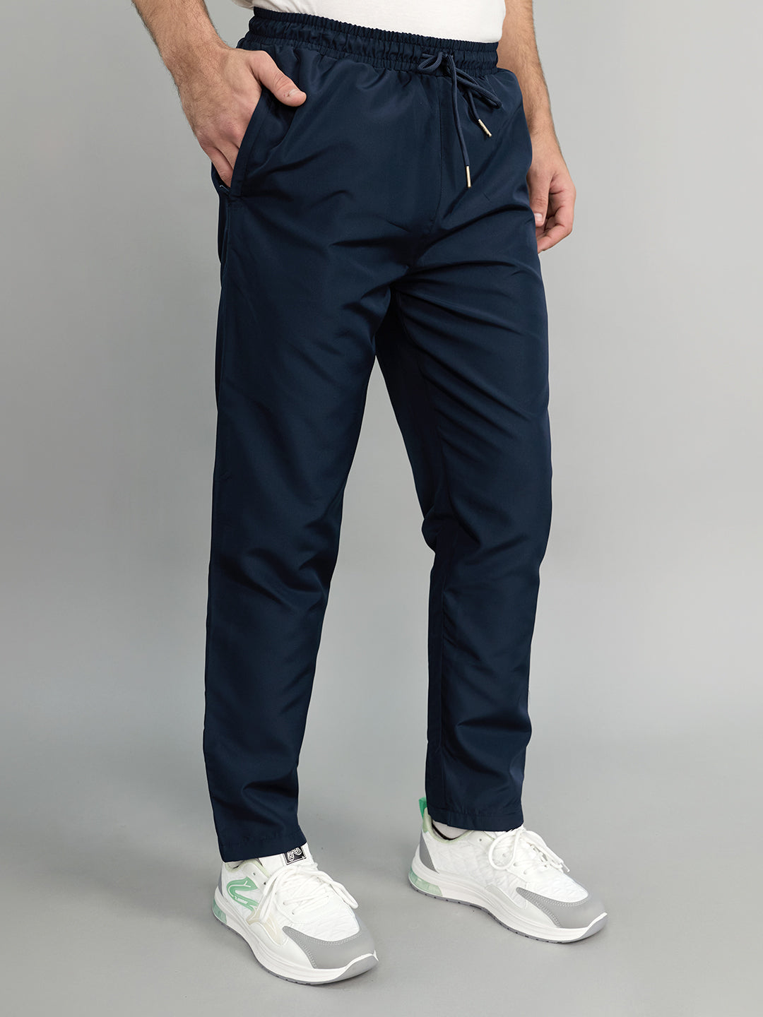 Men Navy Blue Solid Regular Fit Lower