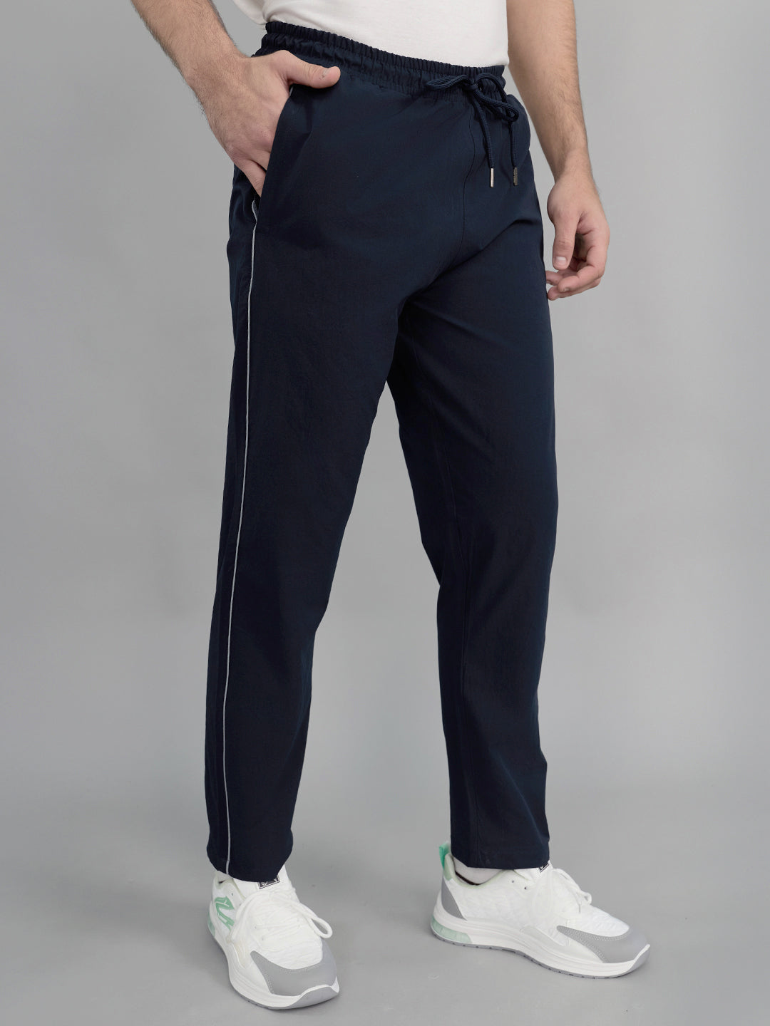 Men Navy Blue Solid Regular Fit Lower