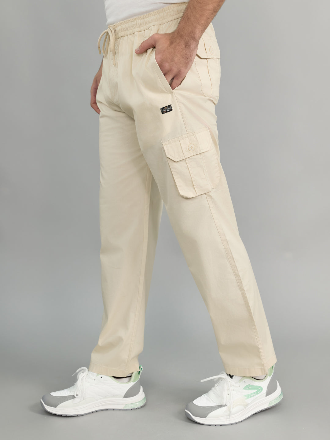 Men Beige Solid Regular Fit Lower