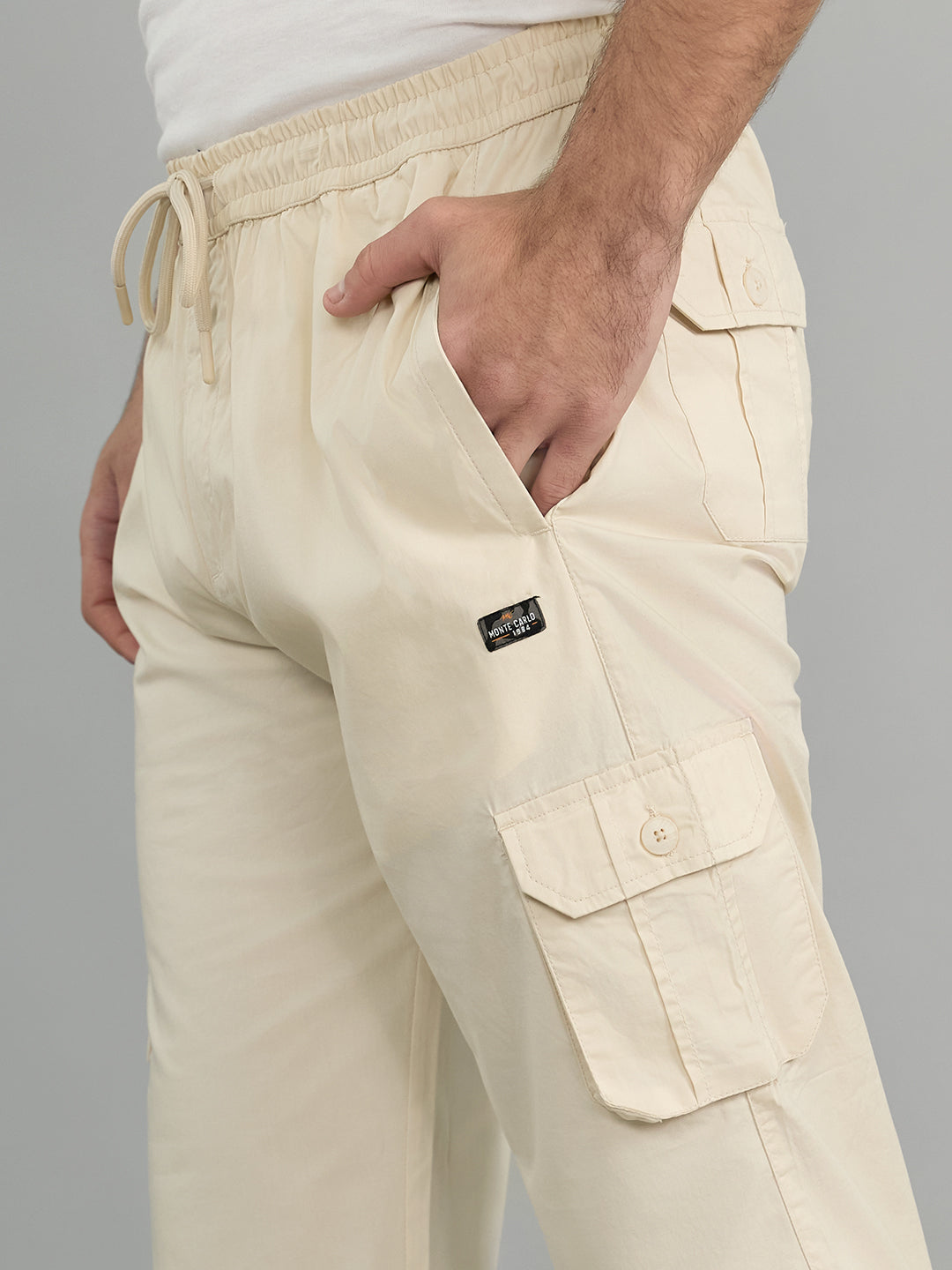 Men Beige Solid Regular Fit Lower