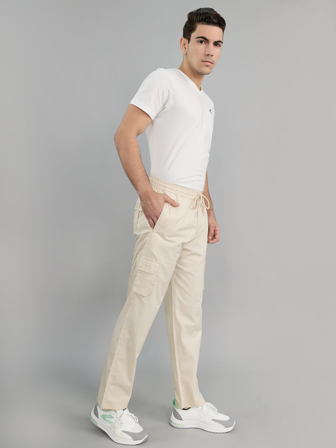 Men Beige Solid Regular Fit Lower