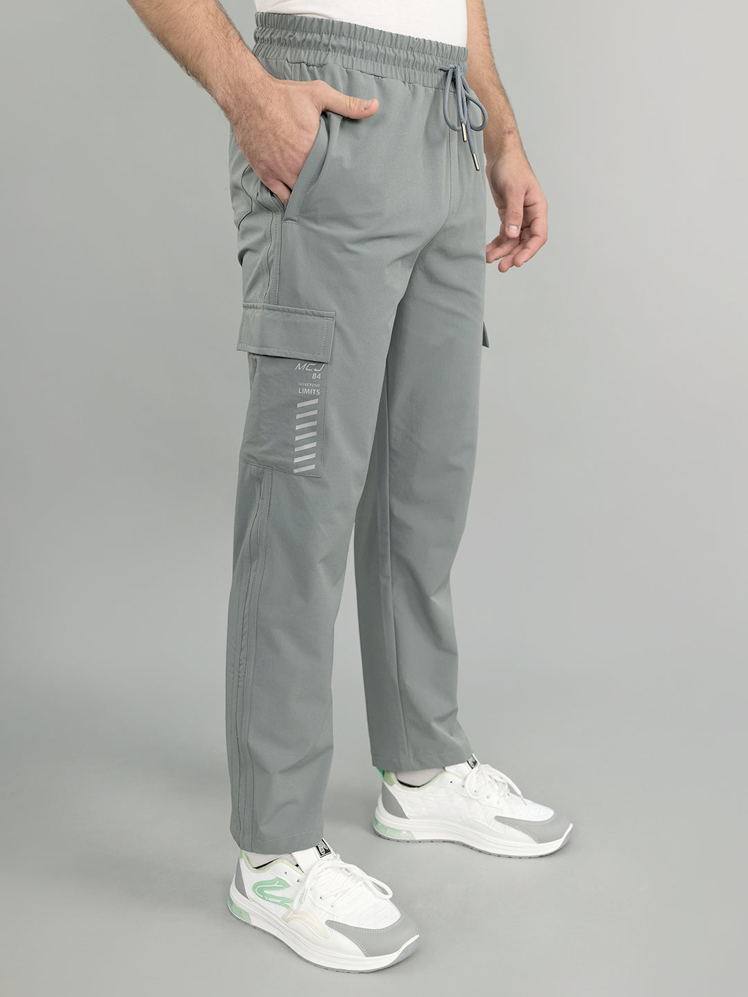 Men Light Grey Solid Regular Fit Lower