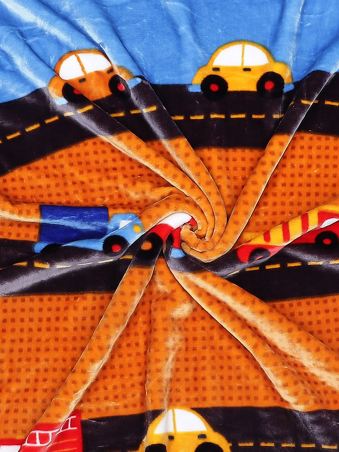 Cartoon Cars Printed Plush Orange Baby Blanket