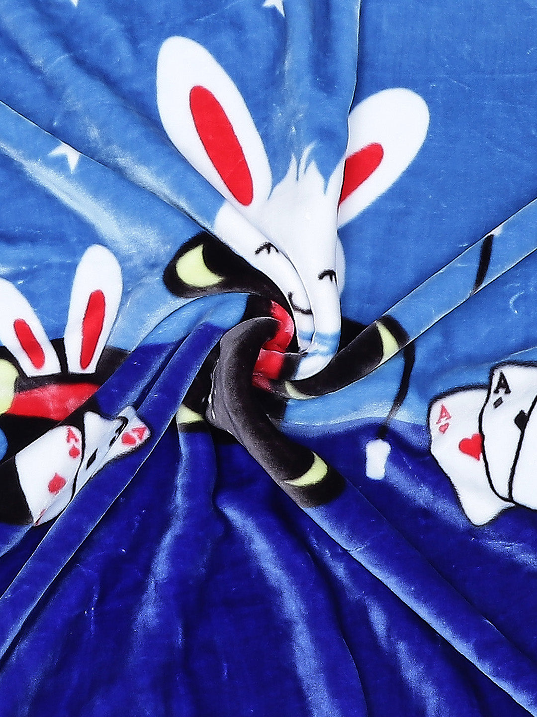 Cartoon Rabbit Printed Plush Blue Baby Blanket