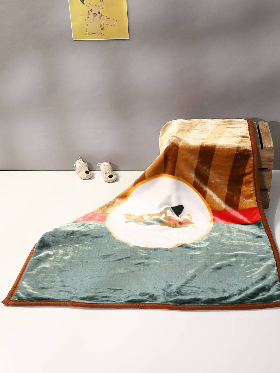 Cartoon Plane Plush Green and Brown Baby Blanket