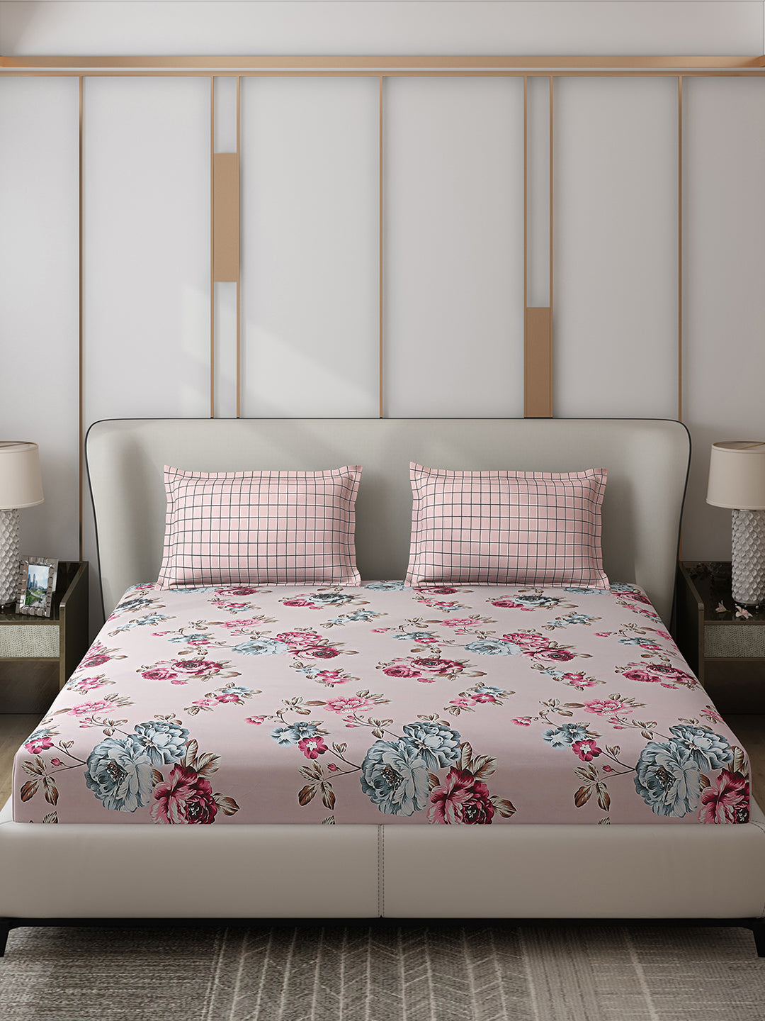 130 GSM Polyester Double Bed 1 Bedsheet with 2 Pillow Covers (Edmond)