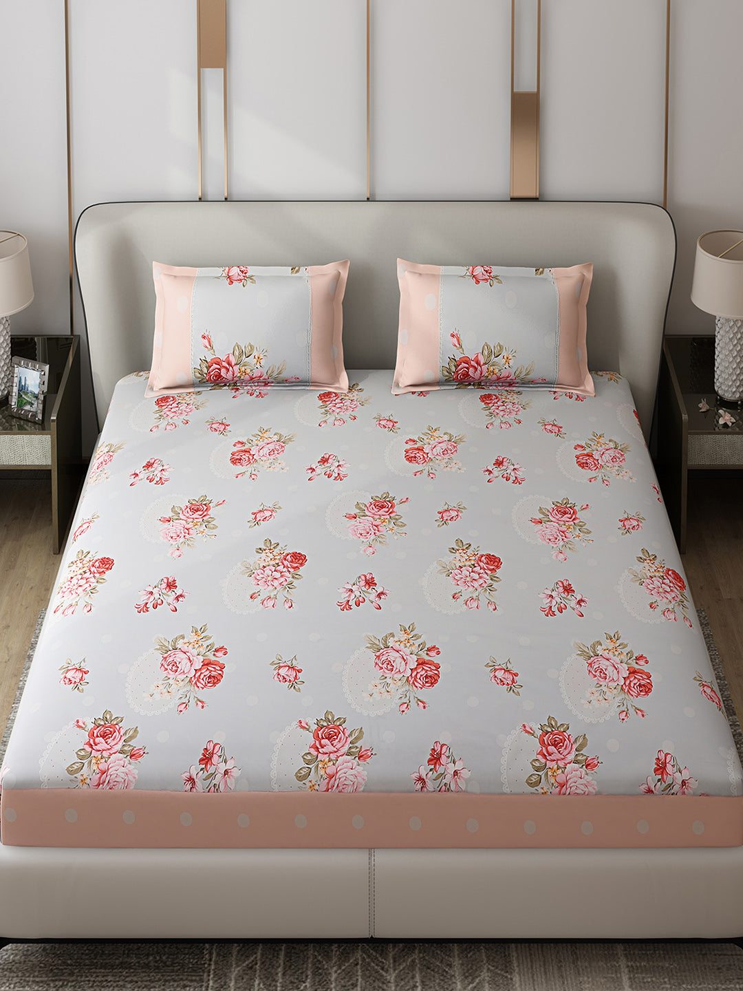 130 GSM Polyester Double Bed 1 Bedsheet with 2 Pillow Covers (Essence)