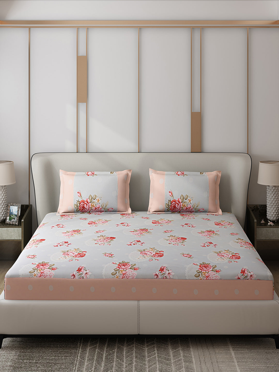 130 GSM Polyester Double Bed 1 Bedsheet with 2 Pillow Covers (Essence)