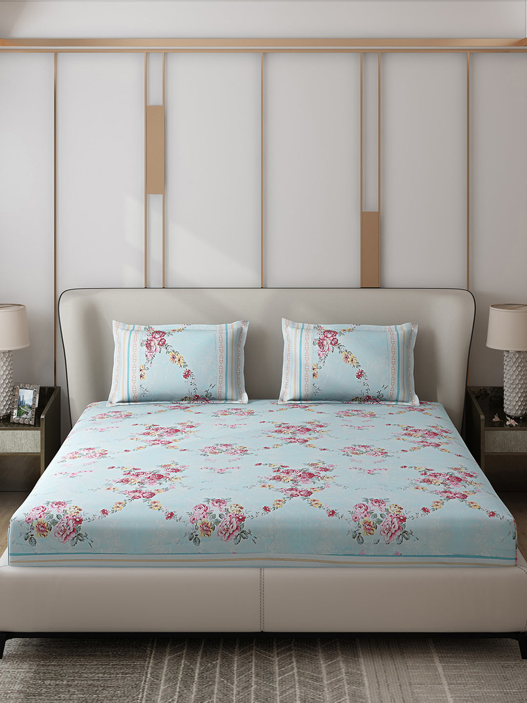 130 GSM Polyester Double Bed 1 Bedsheet with 2 Pillow Covers (Essence)