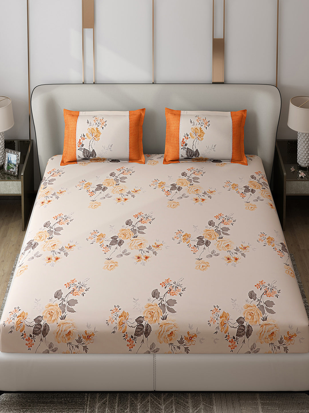 130 GSM Polyester Double Bed 1 Bedsheet with 2 Pillow Covers (Essence)